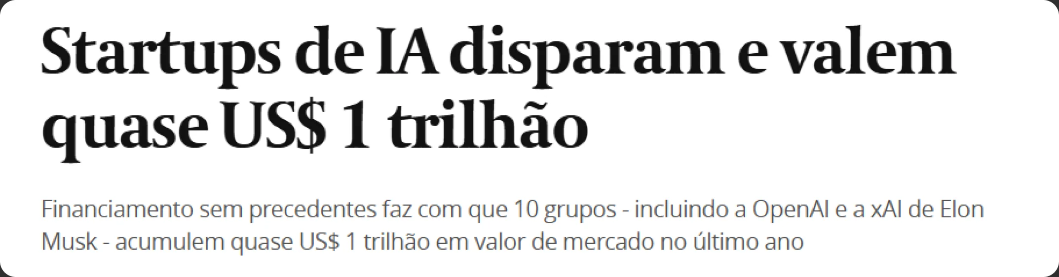 Startups de IA disparam e valem quase US$ 1 trilhão